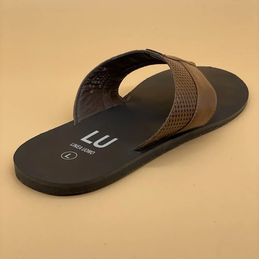 Linea Uomo Danton Leather Flip-Flops / Sandals Men's Size Large Brown Black